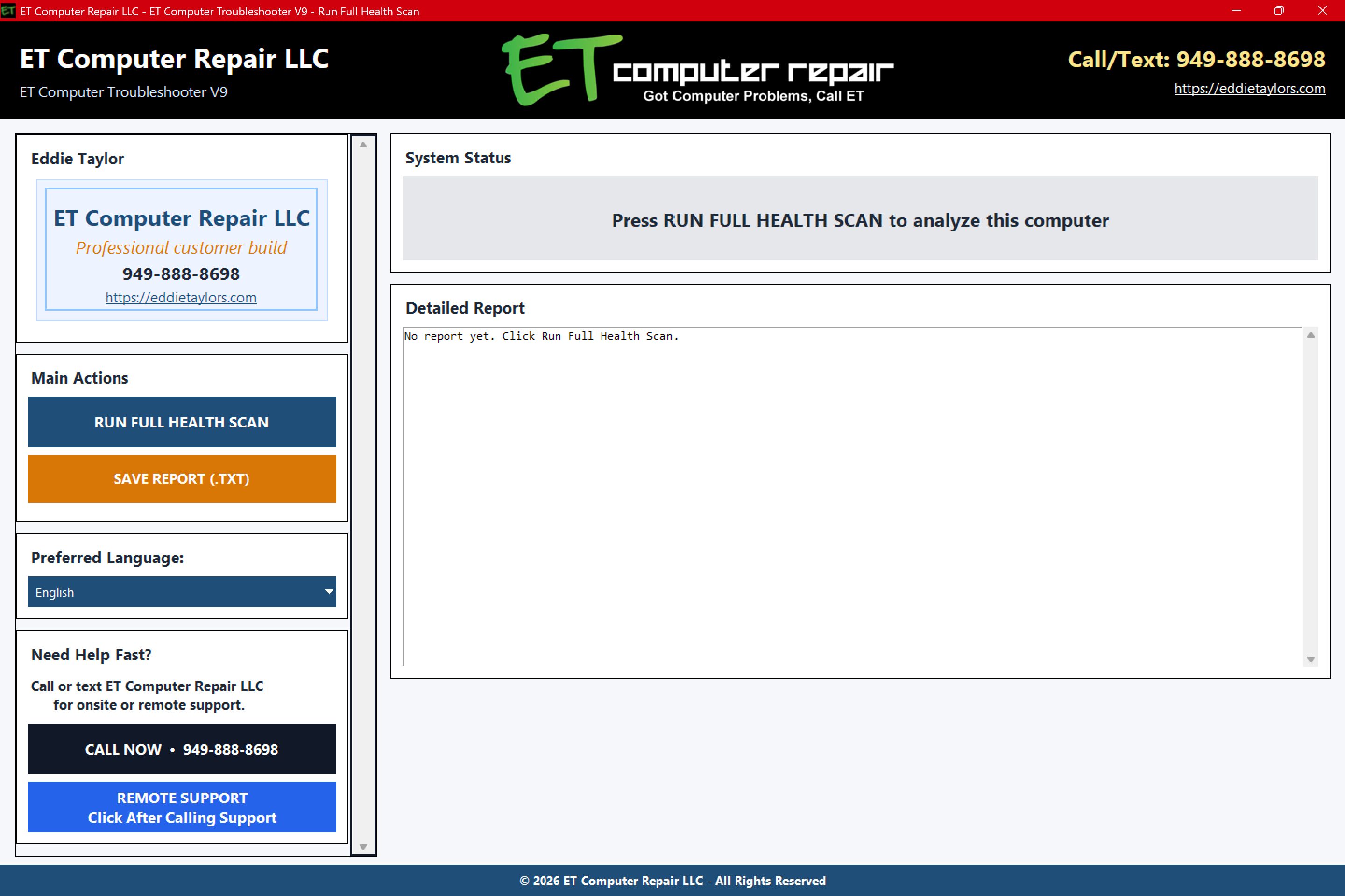 Eddie Taylor ET Computer Repair LLC Health Scanner For Windows